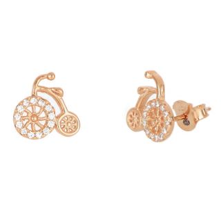 925 Sterling Silver stud earrings rose gold plated with bicycle design and white cubic zirconia 925 Sterling Silver stud earrings rose gold plated with bicycle design and white cubic zirconia