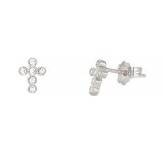 925 Sterling Silver stud earrings rhodium plated with cross design and white cubic zirconia 925 Sterling Silver stud earrings rhodium plated with cross design and white cubic zirconia