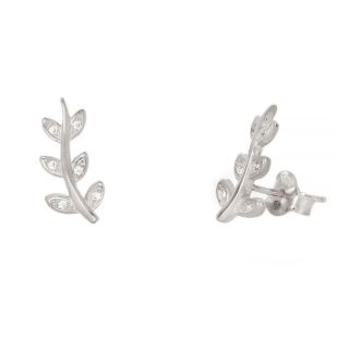 925 Sterling Silver stud earrings rhodium plated with leaves design and white cubic zirconia 14x7mm 925 Sterling Silver stud earrings rhodium plated with leaves design and white cubic zirconia 14x7mm