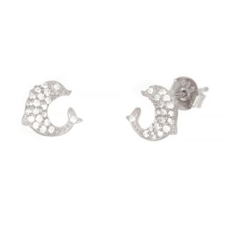 925 Sterling Silver stud earrings with white cubic zirconia and dolphin design 925 Sterling Silver stud earrings with white cubic zirconia and dolphin design