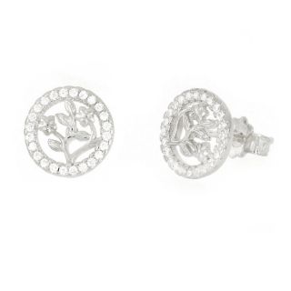 925 Sterling Silver stud earrings rhodium plated with trees of life and white cubic zirconia 10mm 925 Sterling Silver stud earrings rhodium plated with trees of life and white cubic zirconia 10mm