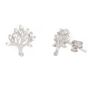925 Sterling Silver stud earrings rhodium plated with trees of life and white cubic zirconia 925 Sterling Silver stud earrings rhodium plated with trees of life and white cubic zirconia