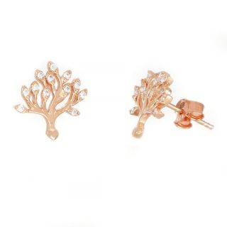 925 Sterling Silver stud earrings rose gold plated with trees of life and white cubic zirconia 925 Sterling Silver stud earrings rose gold plated with trees of life and white cubic zirconia