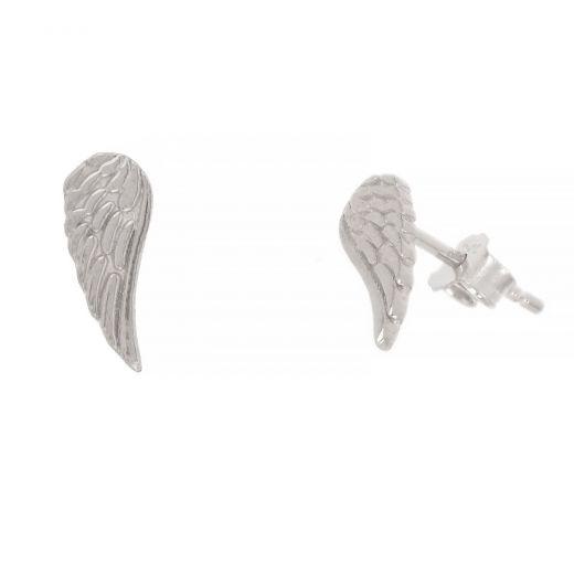 Ασημένια σκουλαρίκια καρφωτά επιροδιωμένα με σχέδιο φτερά αγγέλου
