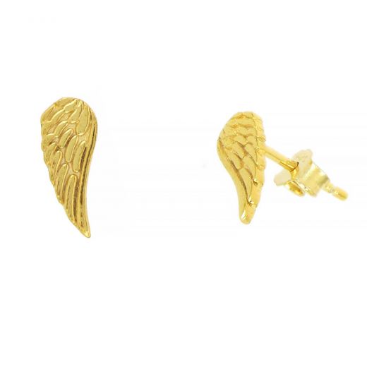 925 Sterling Silver stud earrings gold plated with angel wings design