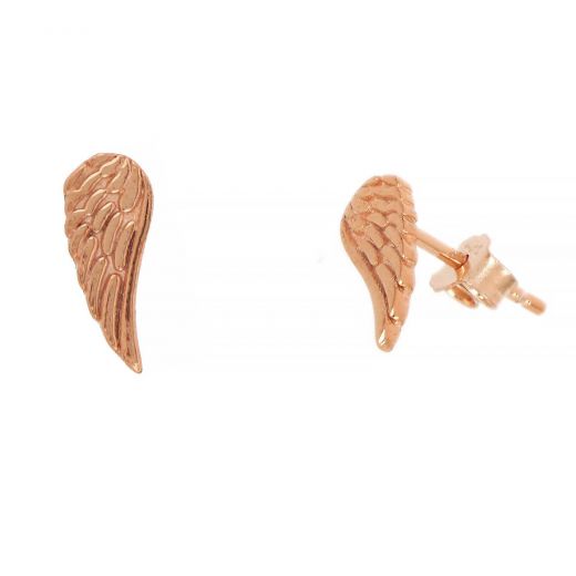 925 Sterling Silver stud earrings rose gold plated with angel wings design