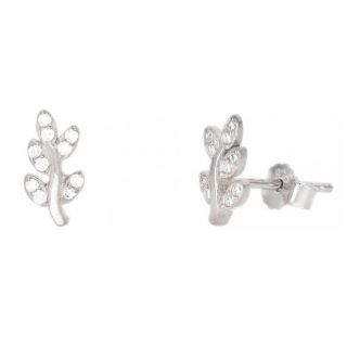 925 Sterling Silver stud earrings rhodium plated with leaves and white cubic zirconia 925 Sterling Silver stud earrings rhodium plated with leaves and white cubic zirconia