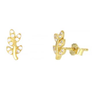 925 Sterling Silver stud earrings gold plated with leaves and white cubic zirconia 925 Sterling Silver stud earrings gold plated with leaves and white cubic zirconia