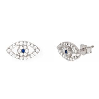 925 Sterling Silver stud earrings rhodium plated with white cubic zirconia and beautiful evil eye design 925 Sterling Silver stud earrings rhodium plated with white cubic zirconia and beautiful evil eye design