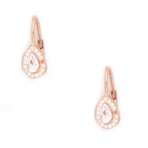 925 Sterling Silver stud earrings rose gold plated with white cubic zirconia and a tear design