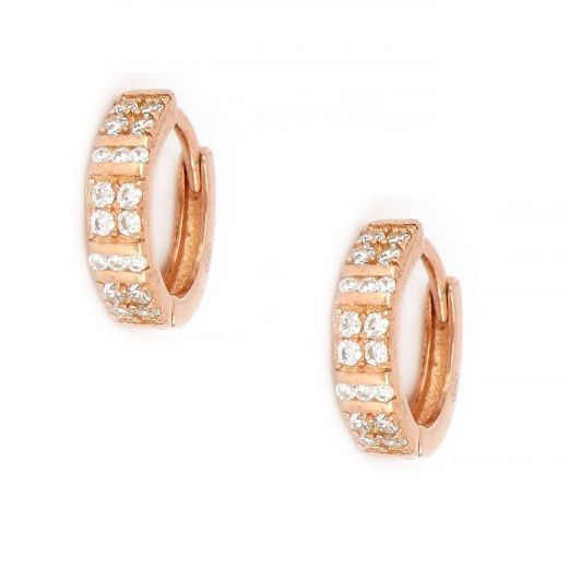 925 Sterling Silver small hoop earrings rose gold plated with white cubic zirconia 14mm