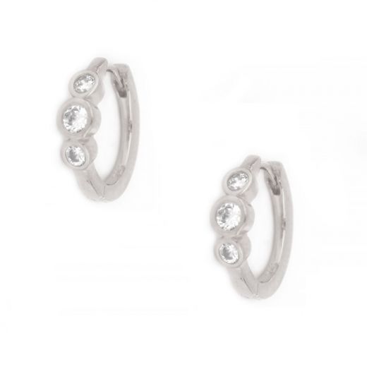 925 Sterling Silver small hoop earrings rhodium plated with white cubic zirconia 12mm