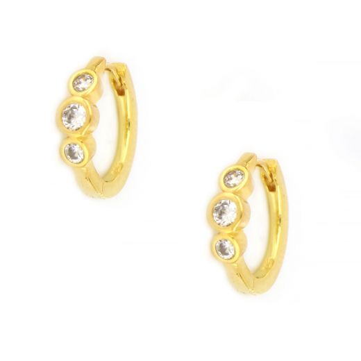 925 Sterling Silver small hoop stud earrings gold plated with white cubic zirconia