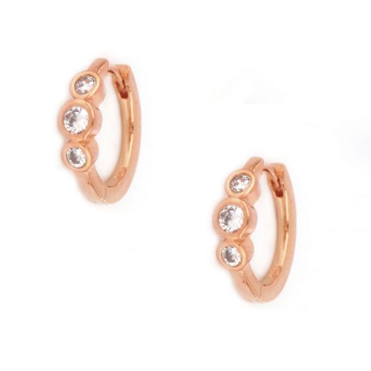 925 Sterling Silver small hoop earrings rose gold plated with white cubic zirconia