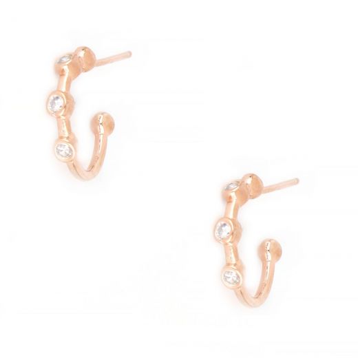 925 Sterling Silver stud earrings rose gold plated with white cubic zirconia and a hoop-like design