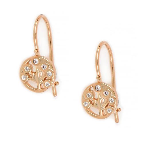 925 Sterling Silver earrings rose gold plated with tree of life 7mm