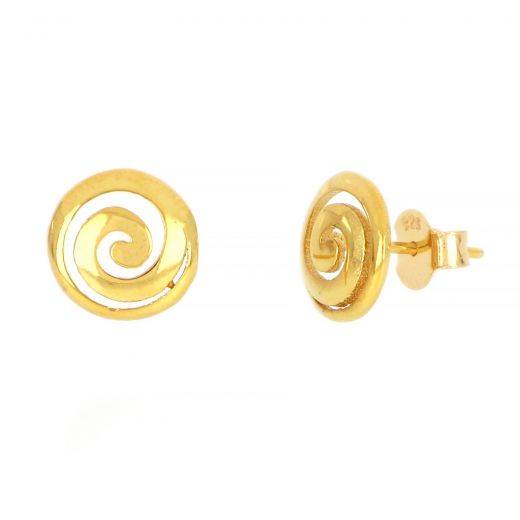 925 Sterling Silver stud earrings gold plated and a spiral design 9mm