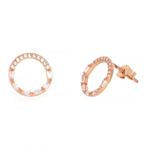925 Sterling Silver stud earrings rose gold plated with white cubic zirconia 11mm