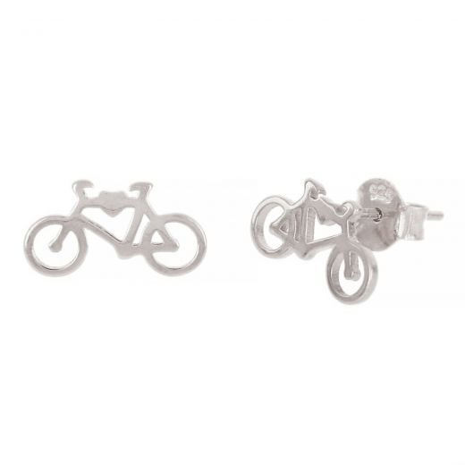 925 Sterling Silver stud earrings rhodium plated with bicycle design