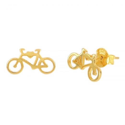 925 Sterling Silver stud earrings gold plated with bicycle design