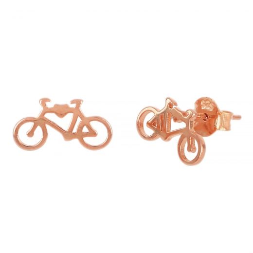 925 Sterling Silver stud earrings rose gold plated with bicycle design