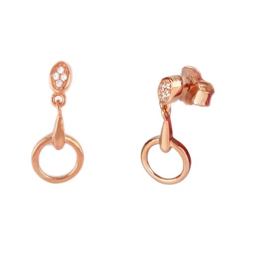 925 Sterling Silver stud earrings rose gold plated with lovely white cubic zirconia 19x8mm