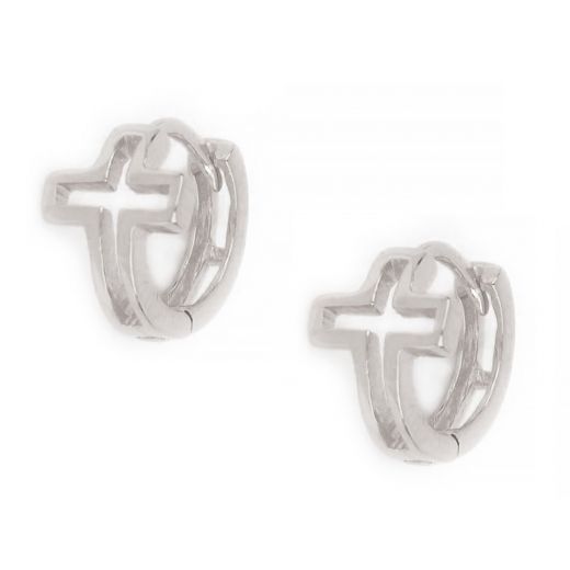925 Sterling Silver small hoop earrings with cross design