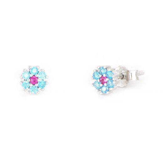 925 Sterling Silver kids' stud earrings rhodium plated with cubic zirconia 5mm