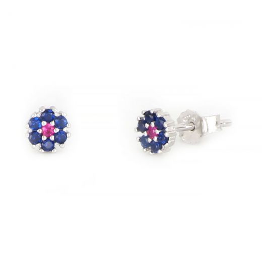 925 Sterling Silver kids' stud earrings rhodium plated with cubic zirconia