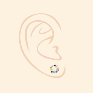 925 Sterling Silver stud earrings rhodium plated with multicolored flower wreath and cubic zirconia - 