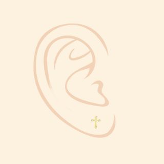 925 Sterling Silver stud earrings gold plated with white cubic zirconia and a cross design - 