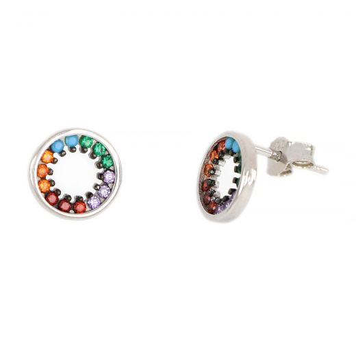 925 Sterling Silver stud earrings rhodium plated with multicolored cubic zirconia