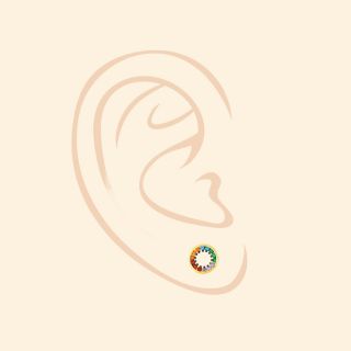 925 Sterling Silver stud earrings gold plated with a circle design and multicolored cubic zirconia - 