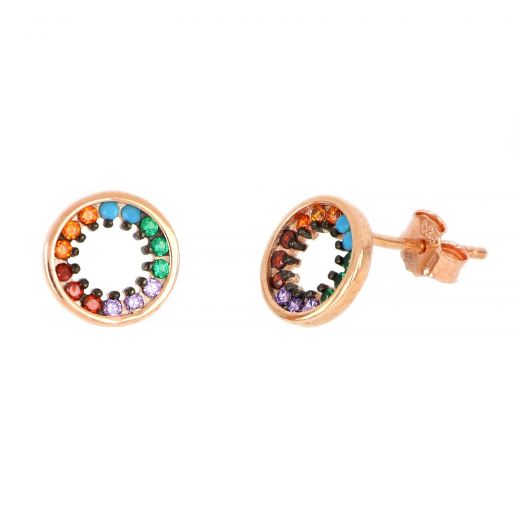 925 Sterling Silver stud earrings rose gold plated with multicolored cubic zirconia