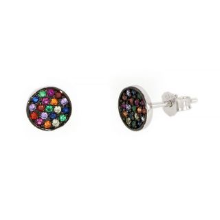 925 Sterling Silver stud earrings rhodium plated with circle design and multicolored cubic zirconia 925 Sterling Silver stud earrings rhodium plated with circle design and multicolored cubic zirconia
