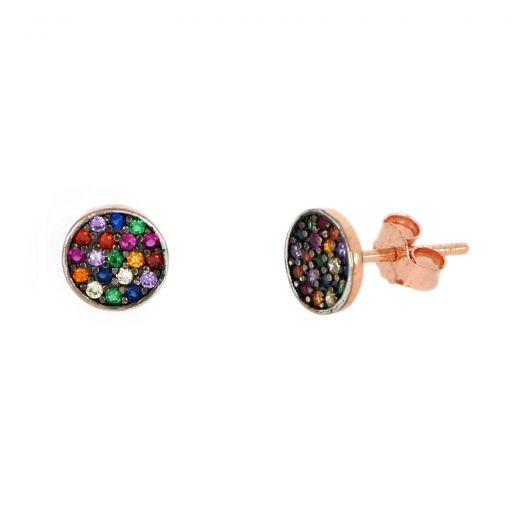925 Sterling Silver stud earrings rose gold plated with multicolored cubic zirconia