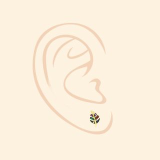 925 Sterling Silver stud earrings gold plated with leaf design and multicolored cubic zirconia - 