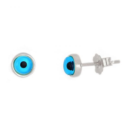 925 Sterling Silver stud earrings rhodium plated with evil eyes design