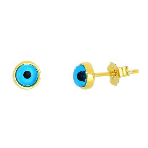 925 Sterling Silver stud earrings gold plated with evil eyes design