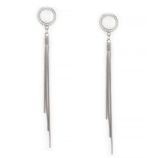 925 Sterling Silver stud earrings rhodium plated with little chains and white cubic zirconia