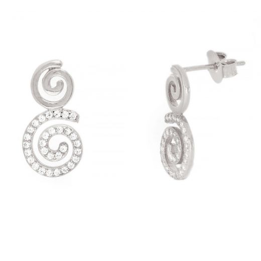 925 Sterling Silver stud earrings with white cubic zirconia and a spiral design