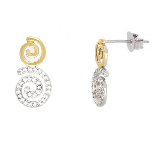 925 Sterling Silver stud earrings with white cubic zirconia and a spiral design 17x9mm