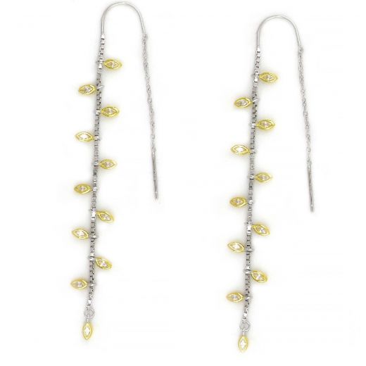 925 Sterling Silver earrings gold plated with white cubic zirconia and leaves design