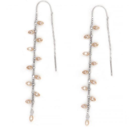 925 Sterling Silver earrings rose gold plated with white cubic zirconia and leaves