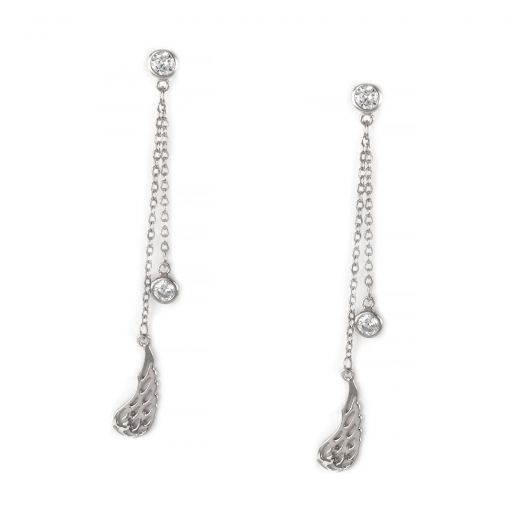 925 Sterling Silver earrings rhodium plated with little chains and angel wings