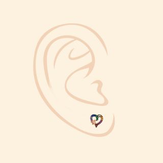 925 Sterling Silver earrings with rose gold plating and colorful cubic zirconia heart design! - 