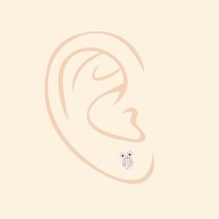 925 Sterling Silver earrings rhodium plated with white cubic zirconia, Owls - 