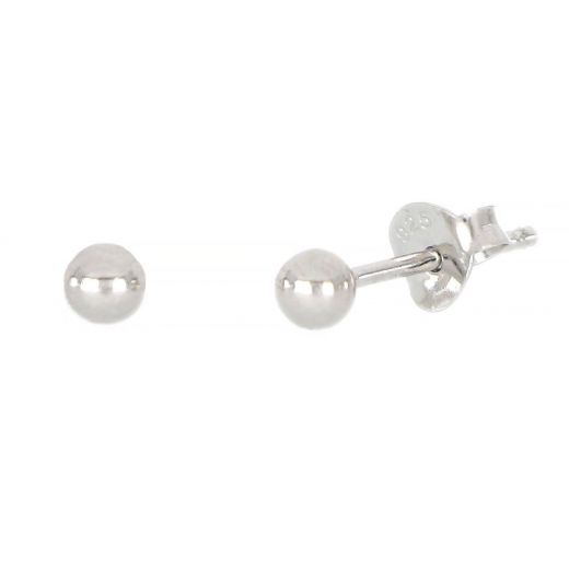 925 Sterling Silver earrings rhodium plated balls 3mm