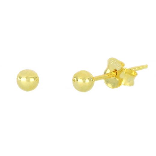 925 Sterling Silver earrings gold plated balls 3mm