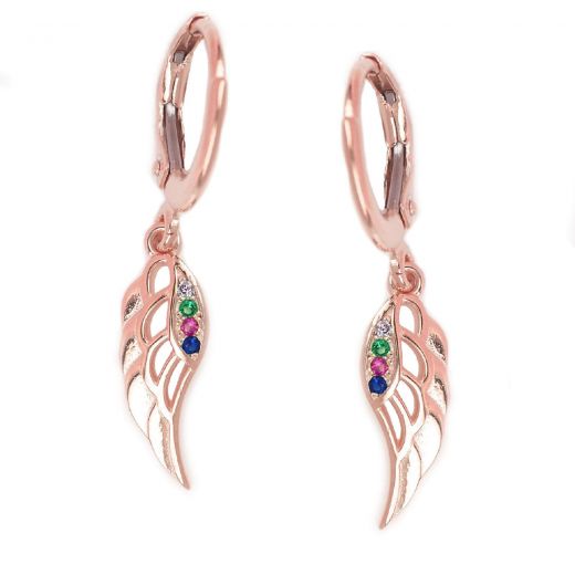 925 Sterling Silver rose gold plated earrings rings 13mm with feather